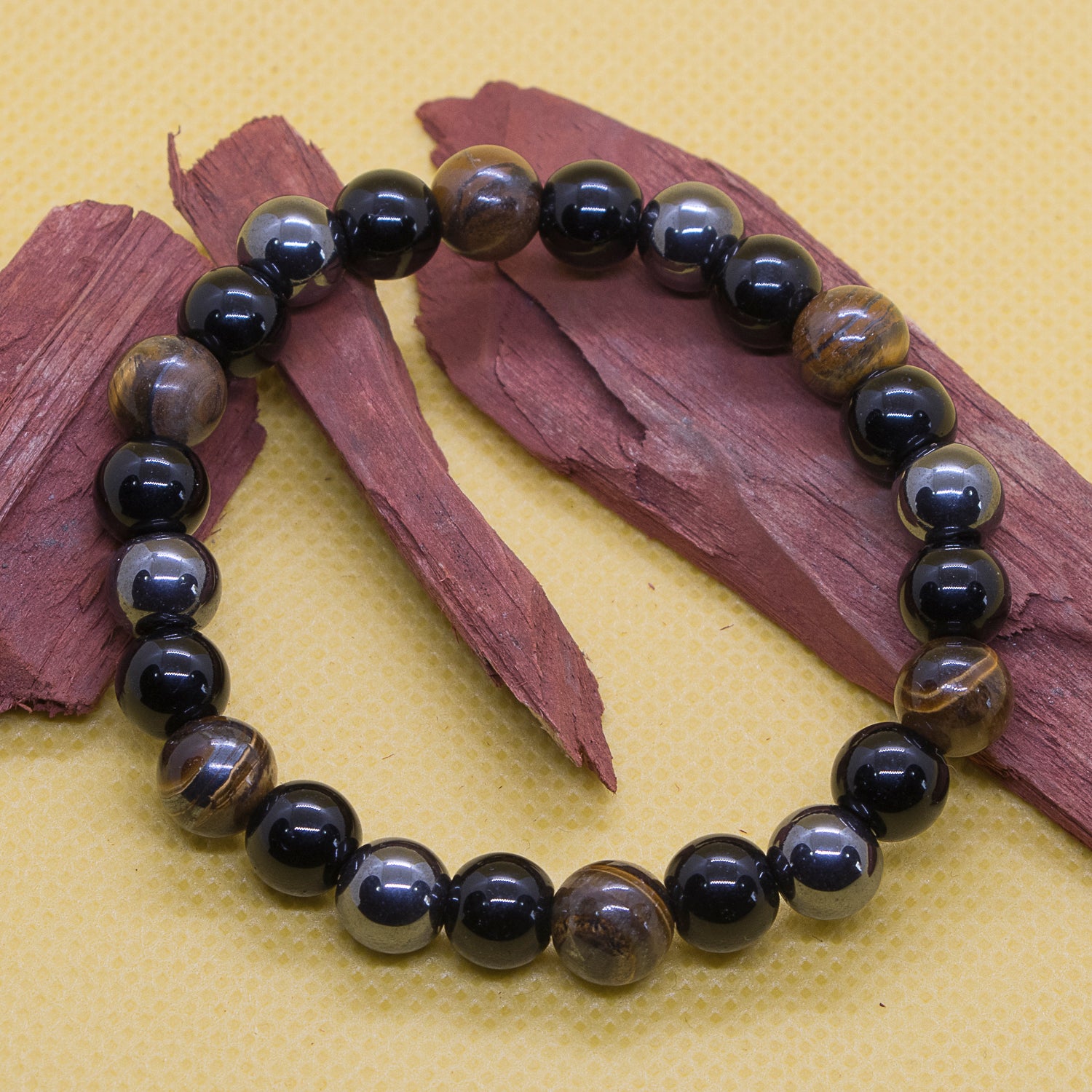 Pulsera de ojo de tigre, hematita y obsidiana