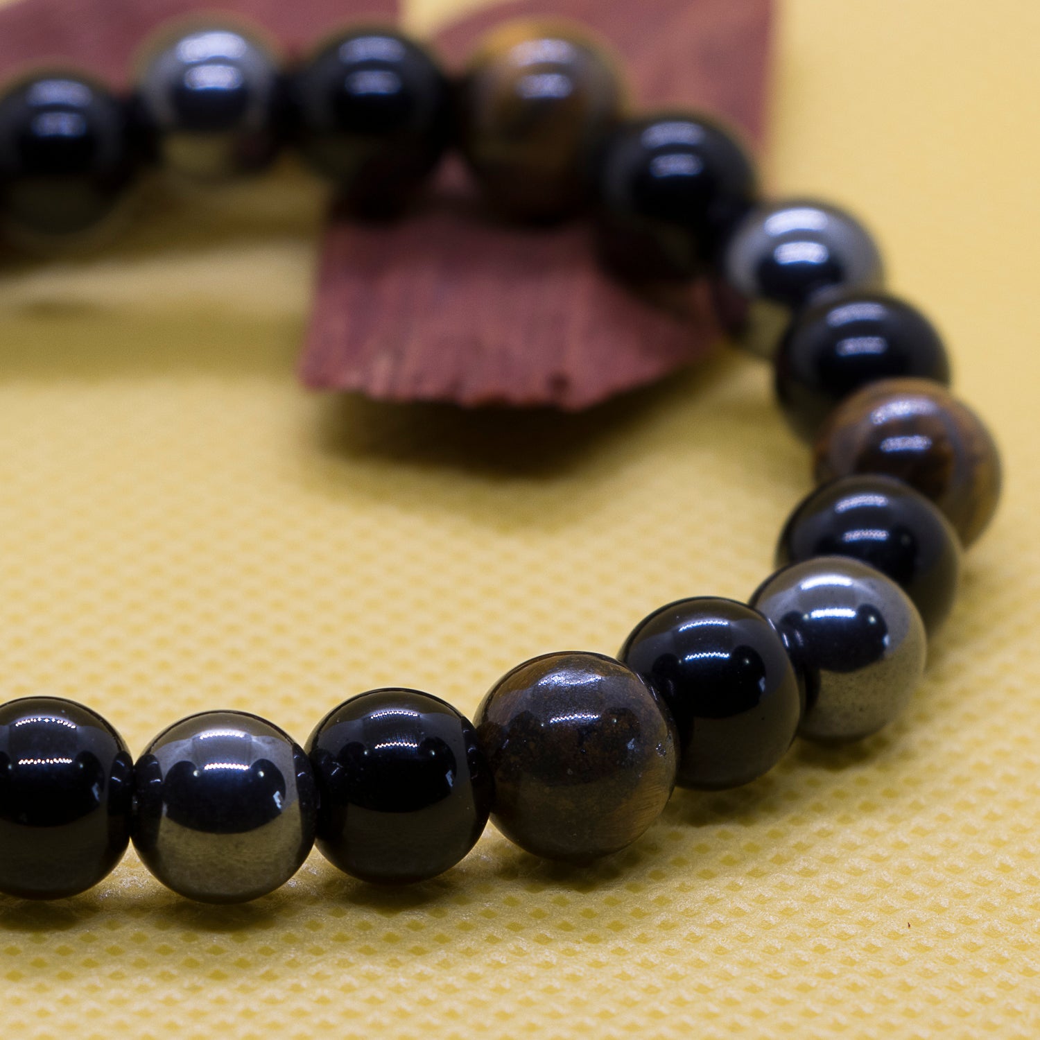 Pulsera de ojo de tigre, hematita y obsidiana
